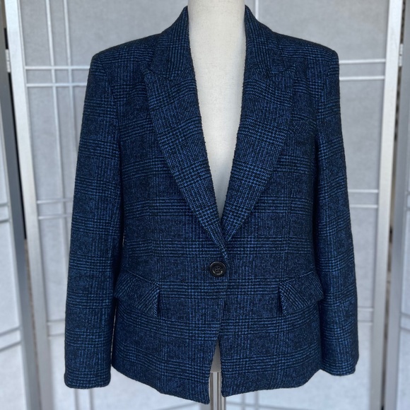 Veronica Beard Jackets & Blazers - Veronica Beard Black/Blue Plaid Cutaway Dickey Jacket sz 14